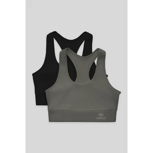 Tommy Life Slim Fit U Yaka 2li Paket Siyah-Çağla Kadın Spor Büstiyer - 97120