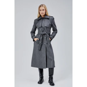 Koyu Gri Regular Rüzgarlık Detaylı Kaşe Kaban