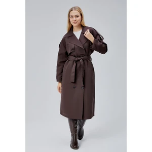 Acı Kahve Oversize Astarlı Uzun Trençkot
