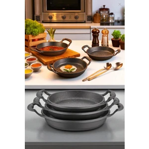 3'lü Döküm Granit Sahan Seti 18/20/22 Tava Seti Omlet Seti Küçük Tencere Seti