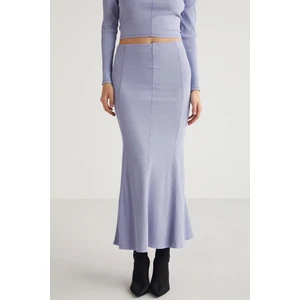 Catelıne Kadın Slim Fit Beli Lastikli Vucudu Saran Midi Lila Etek