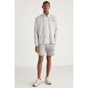 Herbert Erkek Regular Fit Kalın Dokulu Kumaşlı Fermuarlı Baskılı Günlük Gri Ceket