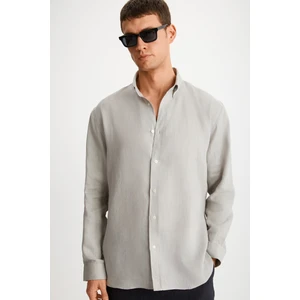 BRICE Erkek %100 Keten Kumaşlı Dökümlü Gri Gömlek