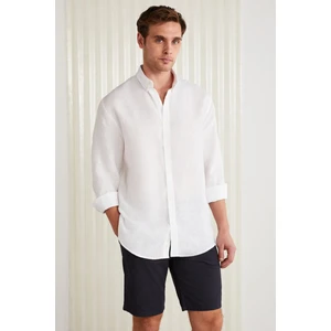 Brıce Erkek %100 Keten Kumaşlı Dökümlü Beyaz Gömlek