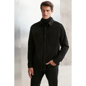 Outside Erkek Dokuma Kalın Dokulu Yıkamalı Cepli Siyah Gömlek