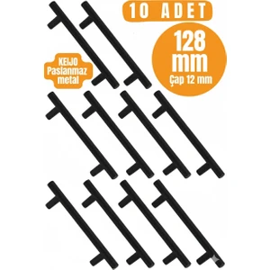 Almital Mobilya Aksesuarlari 10 ADET Keijo SİYAH 128mm Paslanmaz Kulp (mobilya, dolap kulbu, kulp modeli)