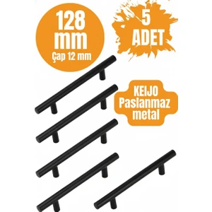 5 ADET Keijo SİYAH 128mm Paslanmaz Kulp (mobilya, dolap kulbu, kulp modeli)