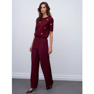 7535 Yanı Fermuarlı Bol Paça Pantolon-Bordo