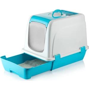 Kapalı Kedi Tuvaleti Orta Çekmeceli 57*40*47H Cm- Turkuaz