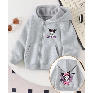 Punix Kids Punıx Kıds Kız Çocuk Kuromi Ön ve Sırt Baskılı Fermuarlı Kapüşonlu Kışlık Sweatshırt