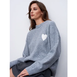 10837 Yün Karışımlı Kalpli Kazak-K.gri Mel.