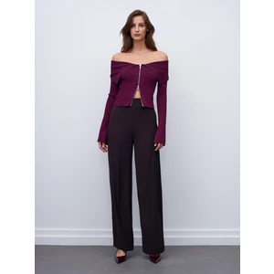 7535 Yanı Fermuarlı Bol Paça Pantolon-Koyu Kahve