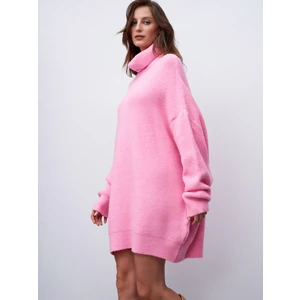 2268 Balıkçı Yaka Oversize Kazak-Açık Pembe
