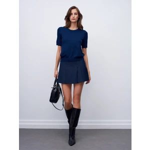 10779 Bisiklet Yaka Kısa Kollu Triko Bluz-Lacivert