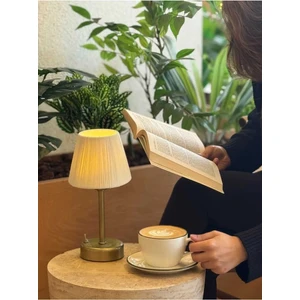 Maison Avf Krem Süet Kadife Kablosuz Pilli Masa Lambası - Alt Uzun Eskitme Gold