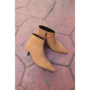Bot 2517 - Sivri Burun Bilek Boy Taba Süet Kadın Bot