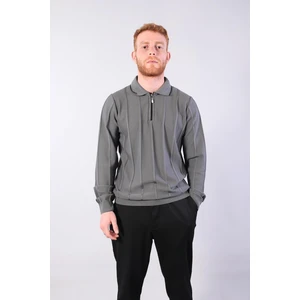 3005 Yaka Fermaurlı Çizgili Gömlek Yaka Kazak