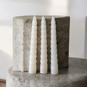 3'lü Parlak Krem - Italyan Burgulu - Şamdan Mum- Kıvrımlı Mum-