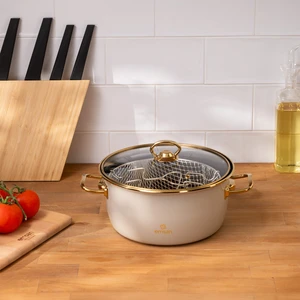 Retro Emaye Kızartma Tenceresi Bej