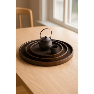 3'lü Lüks Bambu Kaydırmaz Yuvarlak Çay & Kahve Sunum Seti – Şık ve Kullanışlı