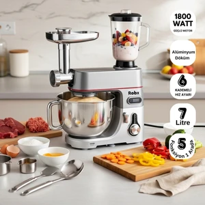 SR50 Döküm Gövde 7 Litre Içli Köfte Hamur Yoğurma Kıyma Çekme Erişte Blender Çıpıcı mixer Set