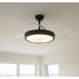 Gizli Kanat Ledli Ses ve Kumanda Kontrollü Tavan Vantilatörü Siyah