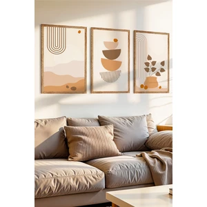 Zevahir Mobilya Dekorasyon 3parça Geometrik Ritimler Temalı Ahşap Çerçeve Görünümlü Mdf Tablo Seti