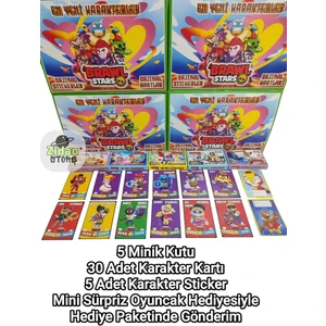 Emrah Gültekin Brawl Stars En Yeni Karakterler 5 Mini Kutu 30 Adet Karakter Kartı + 5 Adet Sticker Seti Oyun Kağıtları