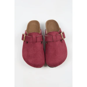 Nomiento Cancun Kadın Vegan Deri Tokalı Bordo Sabo Terlik