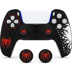 Ps5 Dualsense Joystick Koruyucu Silikon Kılıf + 2 Adet Analog Başlık – Yüksek Kaliteli, Esnek, Şık Spider 2 - Desenli Kaplama