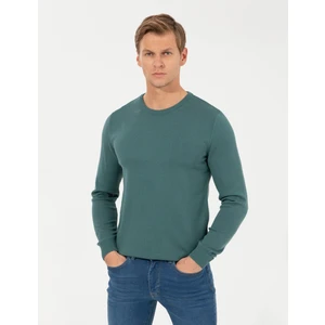 Pierre Cardin Erkek Yeşil Slim Fit Bisiklet Yaka Basic Triko Kazak 50257290-VR054