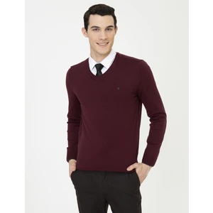 Pierre Cardin Erkek Bordo Slim Fit V Yaka Basic Triko Kazak 50248554-VR014