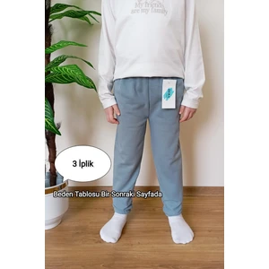 Çocuk Kozmik Mavi 3 Iplik Paçası Lastikli Kışlık Eşofman Altı