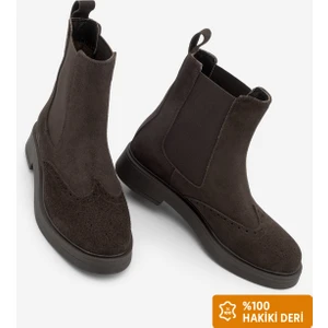 Kadın Hakiki Deri Elastik Yan Bantlı  Günlük Bot Yestin Kahve Süet