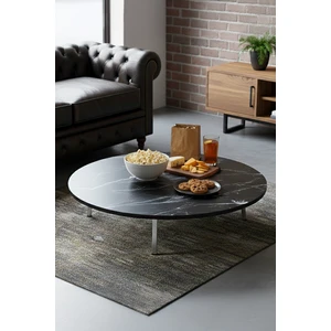 Zevahir Mobilya Dekorasyon Siyah Mermer Desenli Metal Katlanır Ayaklı Kamp Bahçe Ev ve Oyun Için Yuvarlak Yer Sofrası