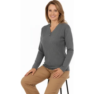 Kadın Yünlü Örme Triko Anne Kazak Elmas Desenli Iki Düğmeli