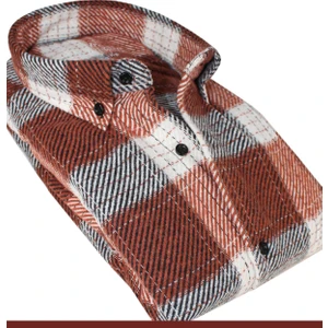 Erkek Kiremit Rengi Oduncu Gömlek – Kışlık Kalın Kareli Cepli Geniş Kesim Trend Gömlek Model