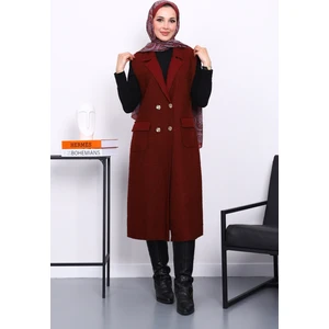 İmaj Butik Bordo Düğmeli Uzun Buklet Yelek