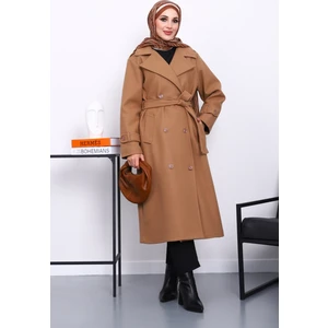 İmaj Butik Bisküvi Kruvaze Yaka Kuşaklı Kaşe Kaban