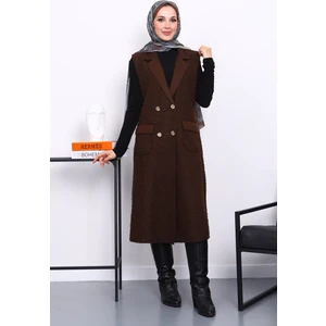 İmaj Butik Kahverengi Düğmeli Uzun Buklet Yelek