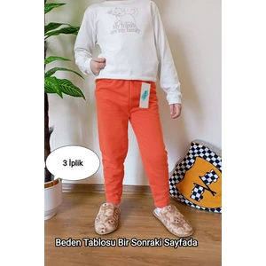 Vip Bera Tekstil Çocuk Turuncu 3 Iplik Şardonlu  Paçası Lastikli Kışlık Eşofman Altı