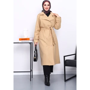 İmaj Butik Vizon Kruvaze Yaka Kuşaklı Kaşe Kaban