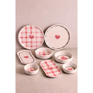 Hearts 14 Parça 6 Kişilik Kalpli Seramik Stackable Kahvaltı Seti Sunum Tabağı
