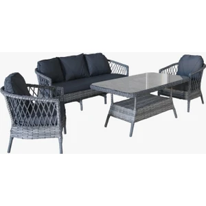 Ser Garden  Miami 5 Kisilik(3-1-1-Masa) Rattan Örgü Bahçe & Balkon & Teras Oturma Grubu Minderli & Camli & Masali Takimi Docin GINSTENE0S C5C Tl