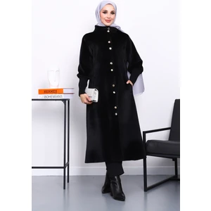 İmaj Butik Siyah Düğmeli Angora Kaban