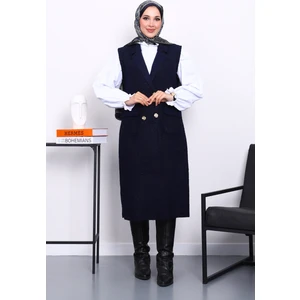 İmaj Butik Lacivert Düğmeli Uzun Buklet Yelek