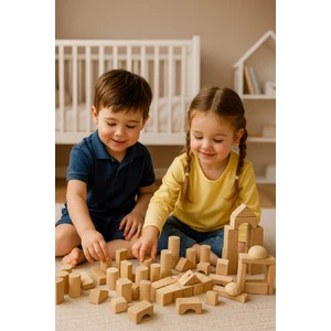 Hak-İş Oyuncak Ahşap Mini Blok Seti – 102 Parça Eğitici Yapı Oyunu, Montessori Ince Motor Gelişim Oyuncağı