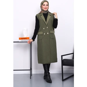 İmaj Butik Haki Düğmeli Uzun Buklet Yelek