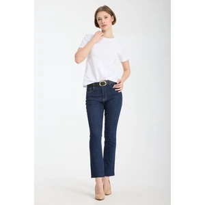 JUST UNIQUE DENIM J.U.D Julia 92 Normal Bey Koyu Rinse Crop Flare Jeans Kadın