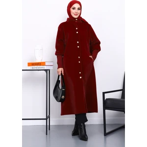 İmaj Butik Bordo Düğmeli Angora Kaban